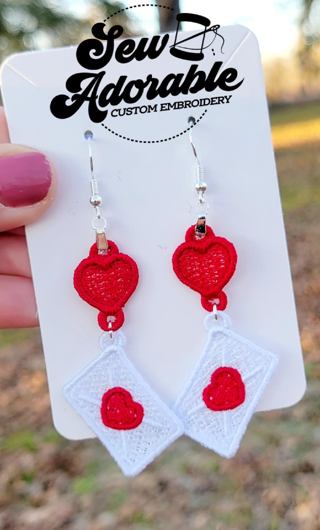 FSL Love Letters Earrings - Machine Embroidery - Digital Design - Freestanding Lace