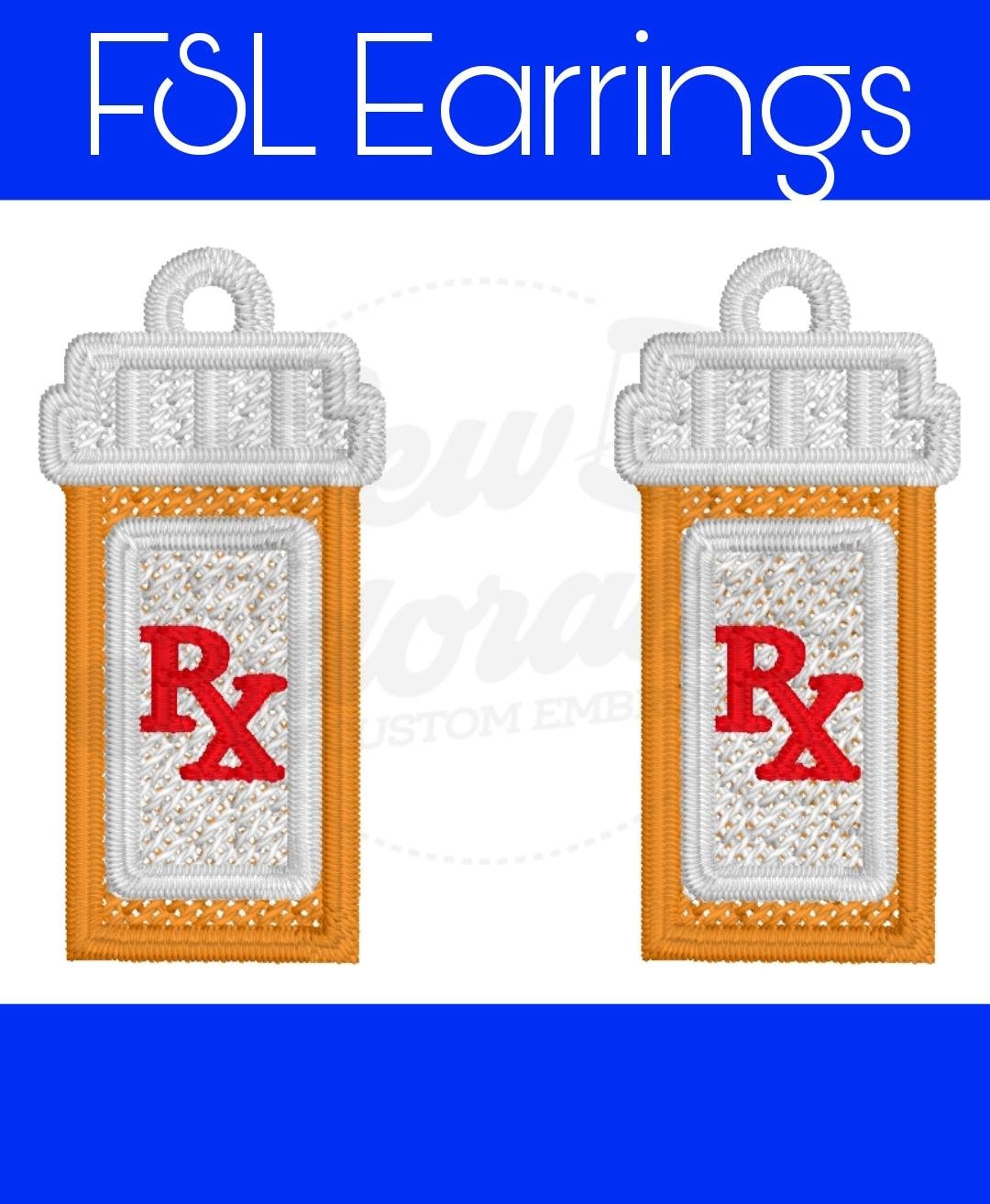 FSL Medicine Bottle Earrings- Machine Embroidery- Digital Design- Freestanding Lace