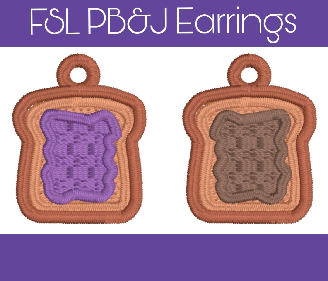 FSL PB&J Earrings - Machine Embroidery - Digital Design - Freestanding Lace