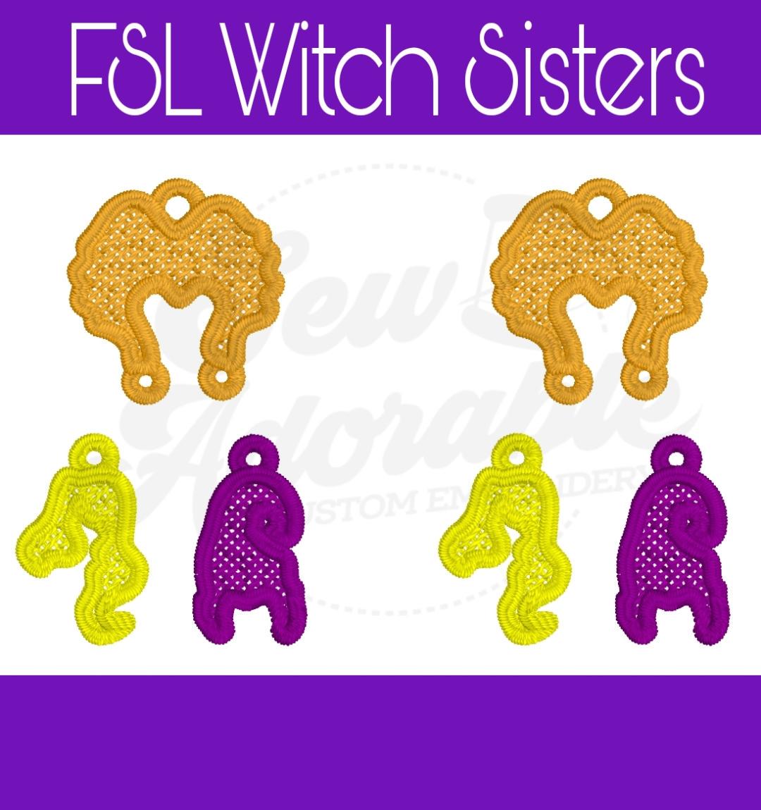 FSL Hocus Pocus Witch Sisters Earrings- Machine Embroidery- Digital Design