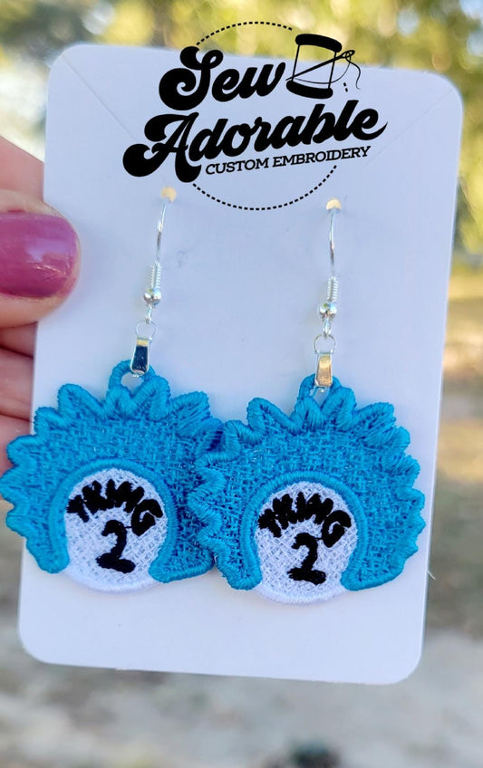 FSL Thing 2 Earrings - Machine Embroidery - Digital Design - Freestanding Lace