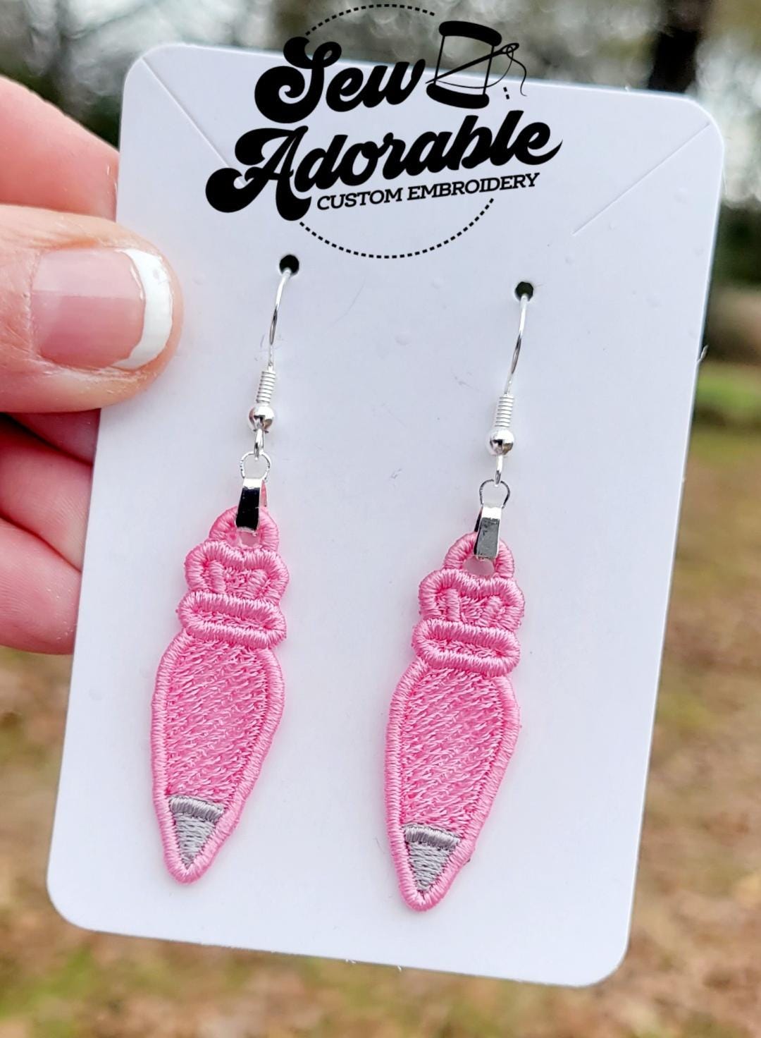 FSL Pastry Piping Bag Earrings - Machine Embroidery - Digital Design - Freestanding Lace