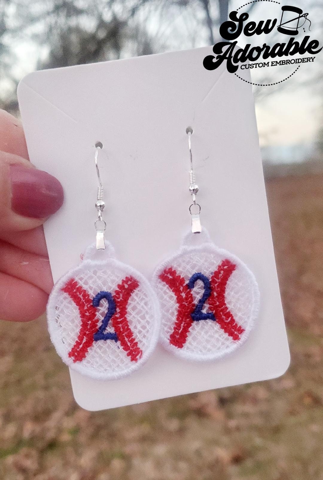 FSL Base Ball Earrings-Digital Design-Machine Embroidery