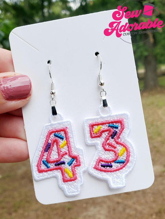 FSL Birthday Candle Number Earrings - Digital Design - Machine Embroidery - Freestanding Lace