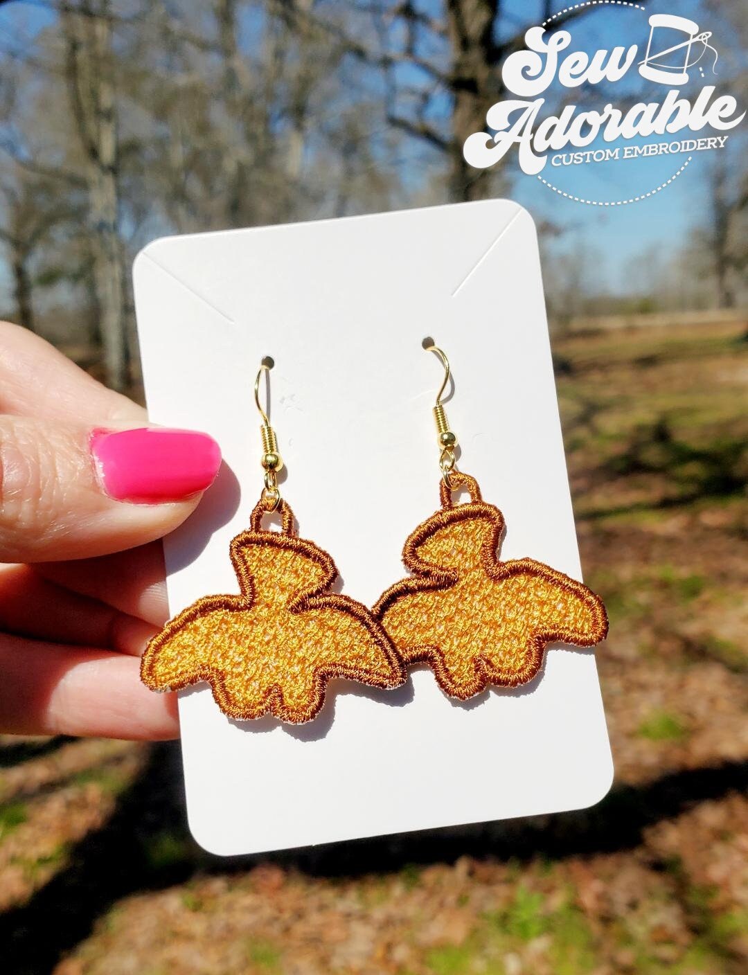 FSL Dino Nuggie Earrings-Digital Design-Machine Embroidery