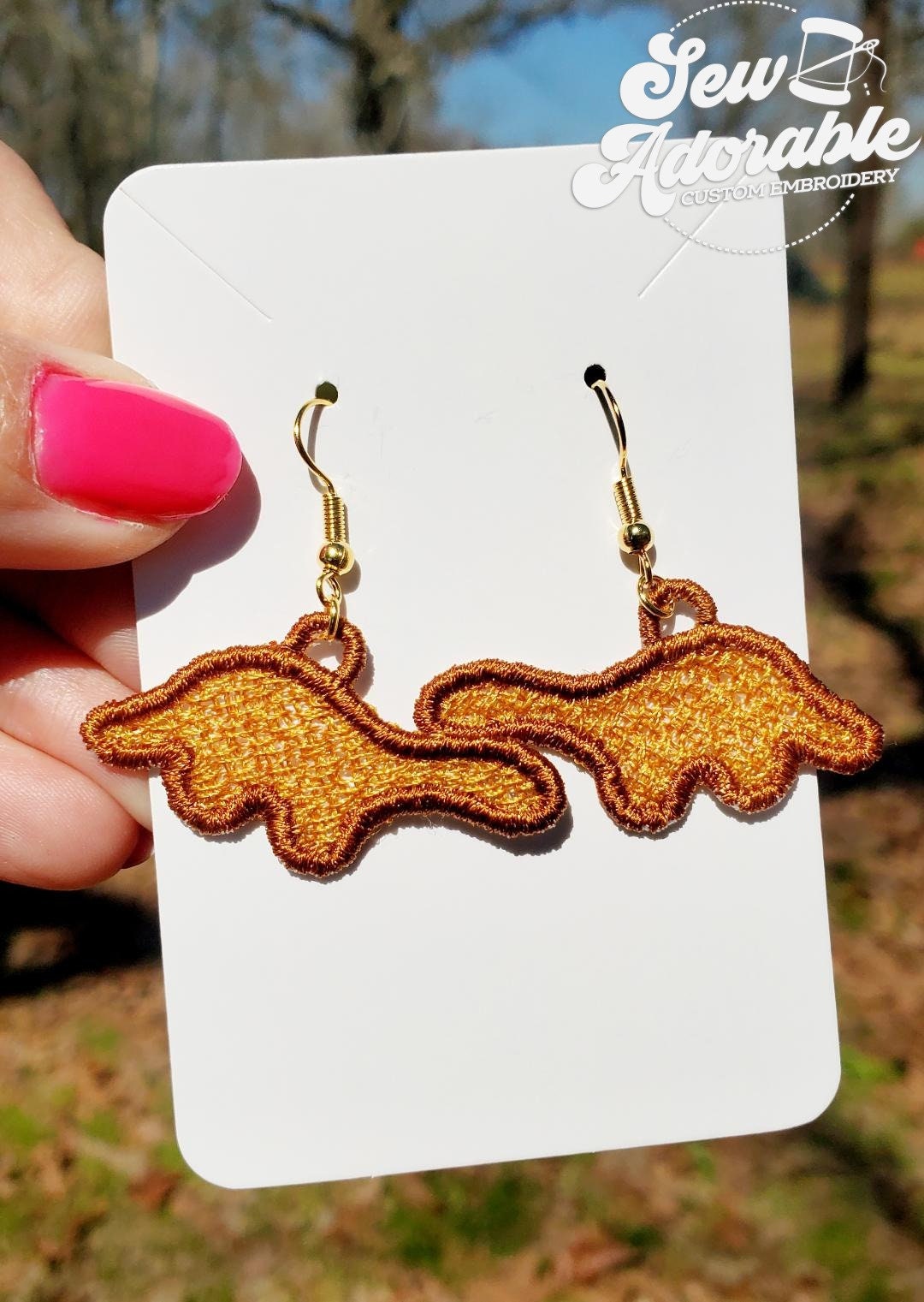 FSL Dino Nuggie Earrings-Digital Design-Machine Embroidery