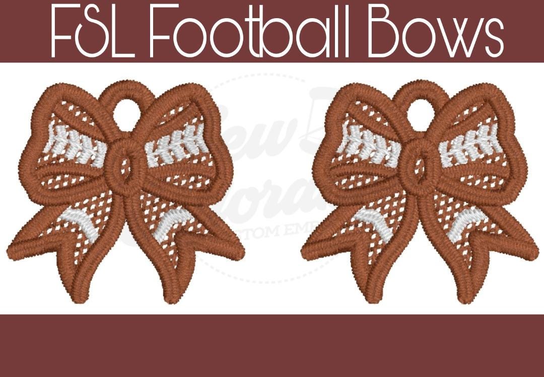 FSL Football Bow Earrings - Sports - Machine Embroidery - Freestanding Lace - Digital Design