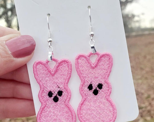 FSL Marshmallow Bunny Earrings- Digital Download-Machine Embroidery